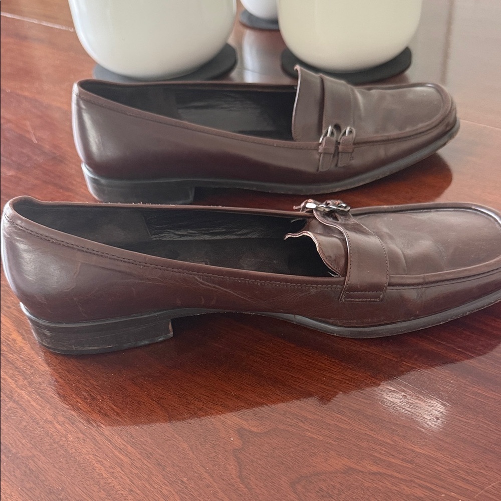 Via Spiga Brown Leather Bit-Trim Slip-On Loafers - Picture 4 of 7
